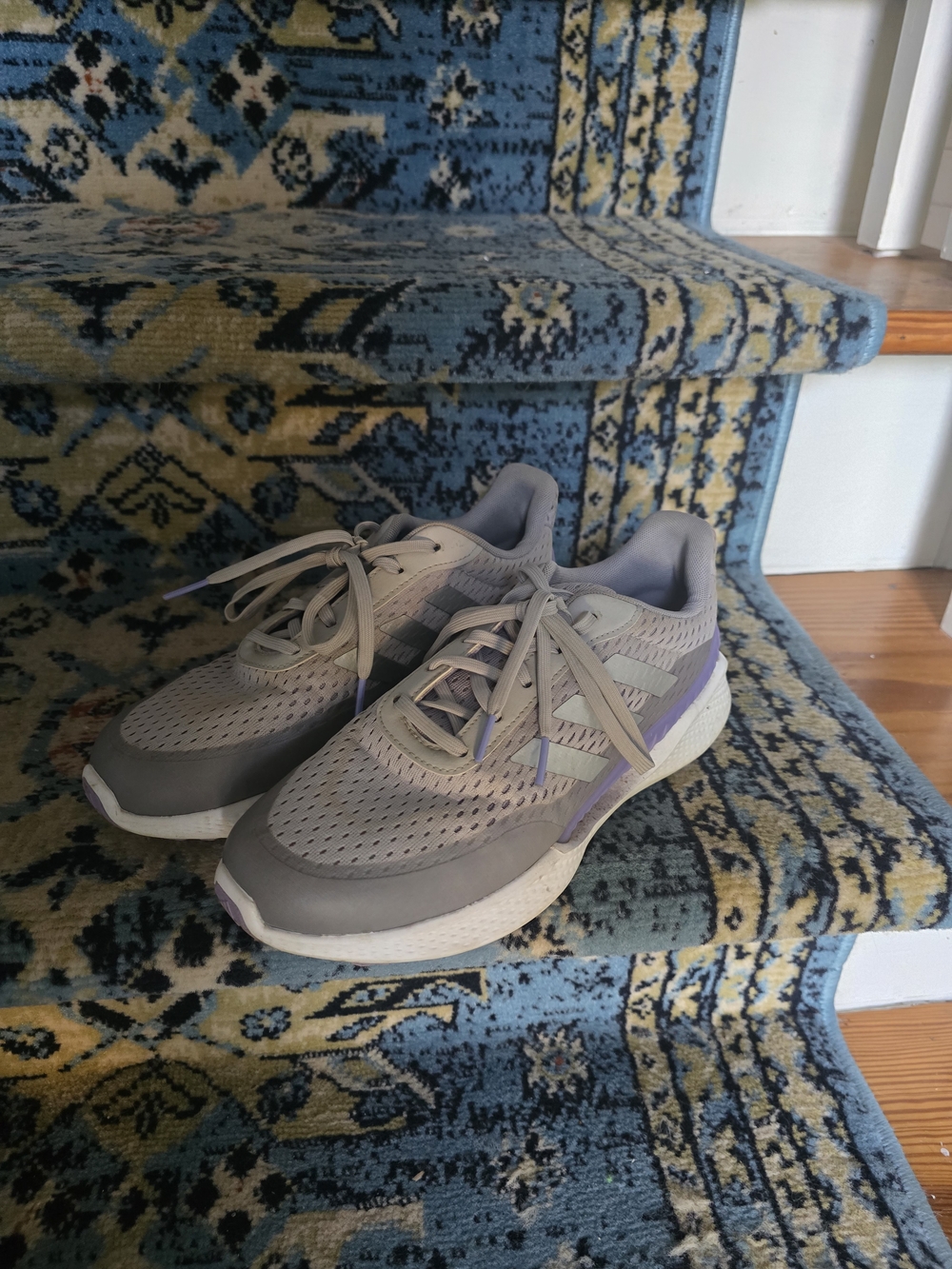 adidas Women's No Spike Golf Shoes - Light Gray with Purple Accents